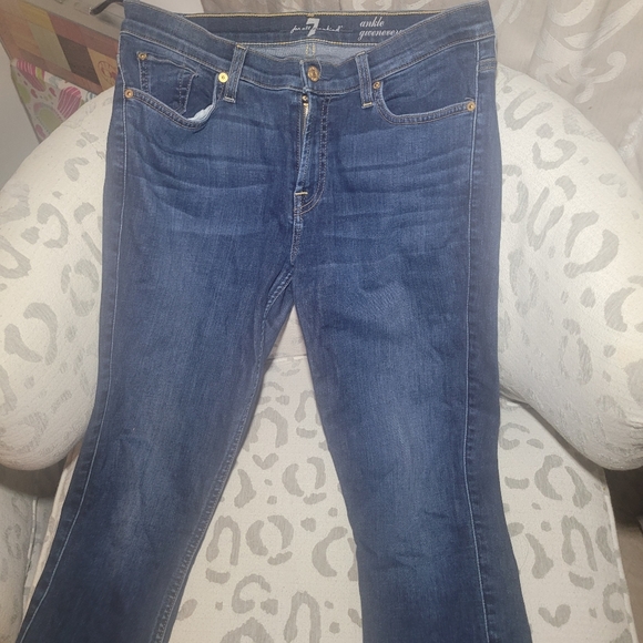 7 For All Mankind Gwenevere Blue Waters Mid Skinny Frayed Denim Jean - Picture 2 of 11